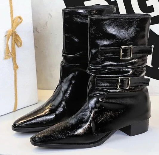 Pointed Fashion Women's Boots Retro Style Thick Heel Low Heel Medium Tube Women's Boots