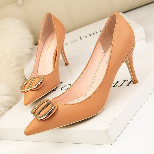 Sexy Women's Stiletto High Heels Shallow Mouth Pointed Toe Metal Buckle Party Single Shoes