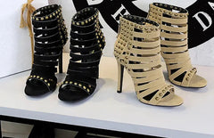 Rivet Roman Shoes, Retro Super High Heel Women's Shoes