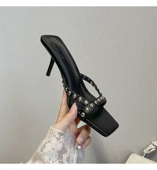 Women Shoes Modern Slippers Metal Rivet Designer Summer Party Shoes Women Mules Slides