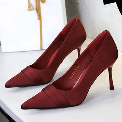 Silk Pumps Pointed Toe Elegant Party Thin Heels Stripper Shoes