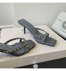 Women Shoes Modern Slippers Metal Rivet Designer Summer Party Shoes Women Mules Slides