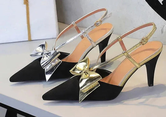 French Style Velvet Pointed Toe High Heels Hollow out Embroidery Butterfly Knot Party Shoes Women's Low Heel Single Shoes