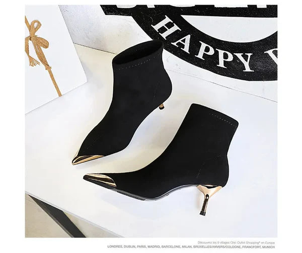 High Heels Women Ankle Boots Sexy Pointed Toe Leather Shoes Women Party Boots Dress Chelsea Boots
