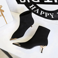 High Heels Women Ankle Boots Sexy Pointed Toe Leather Shoes Women Party Boots Dress Chelsea Boots