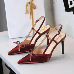 Bow Slim Heels High-End Women's Without Being Tired From Behind The Feet And Tripping Women's Singles Shoes