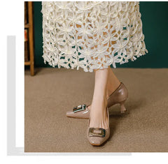 Square Head Kitten Heels Stiletto Women's Shoes Patent Leather Light Mouth French Kitten Heel Shoes