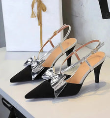 French Style Velvet Pointed Toe High Heels Hollow out Embroidery Butterfly Knot Party Shoes Women's Low Heel Single Shoes