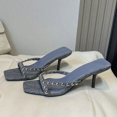 Women Shoes Modern Slippers Metal Rivet Designer Summer Party Shoes Women Mules Slides