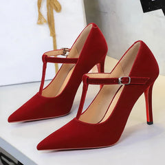 Red Bottoms Buckle Strap Shoes Fashion Pointed Toe Pumps Women Wedding Shoes
