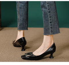 Square Head Kitten Heels Stiletto Women's Shoes Patent Leather Light Mouth French Kitten Heel Shoes