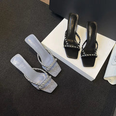 Women Shoes Modern Slippers Metal Rivet Designer Summer Party Shoes Women Mules Slides
