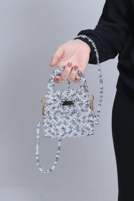 Shimmering Crystal Silver & White Bag (Medium)