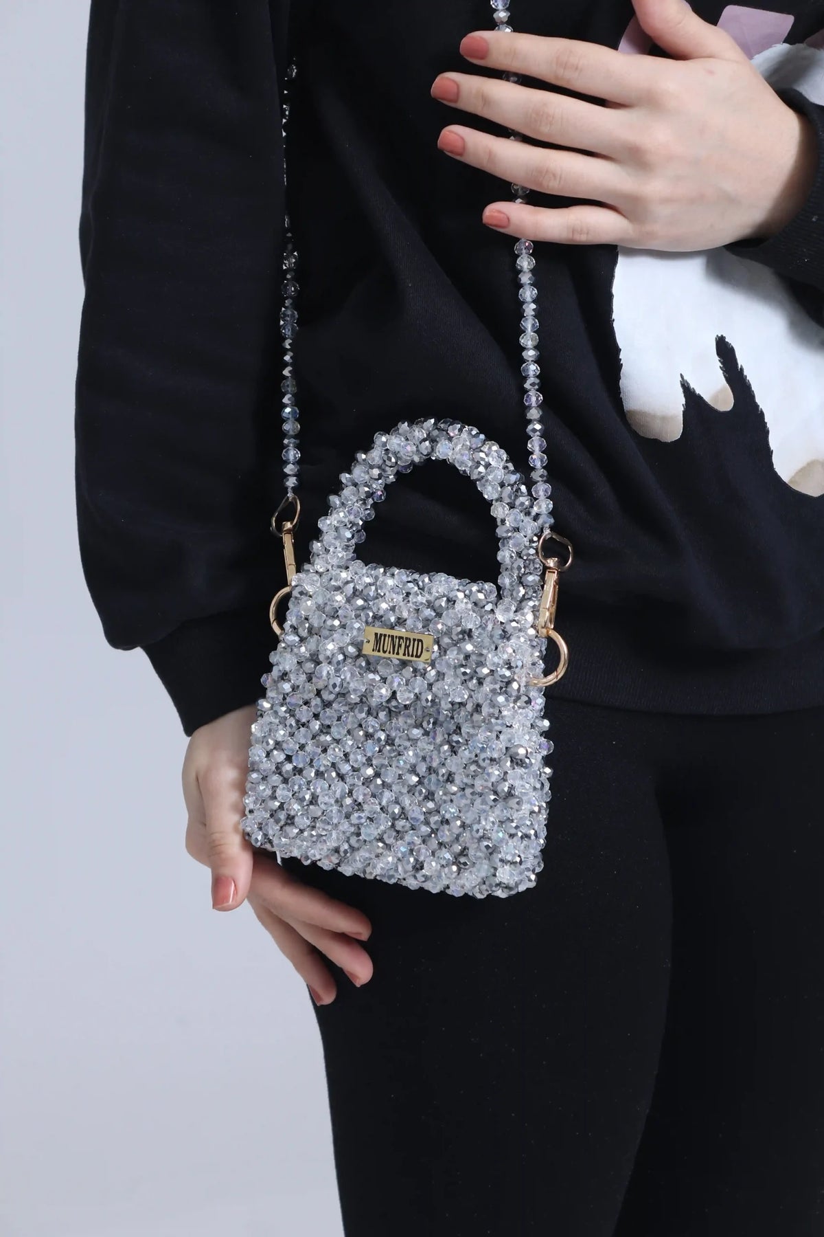 Shimmering Crystal Silver & White Bag (Medium)