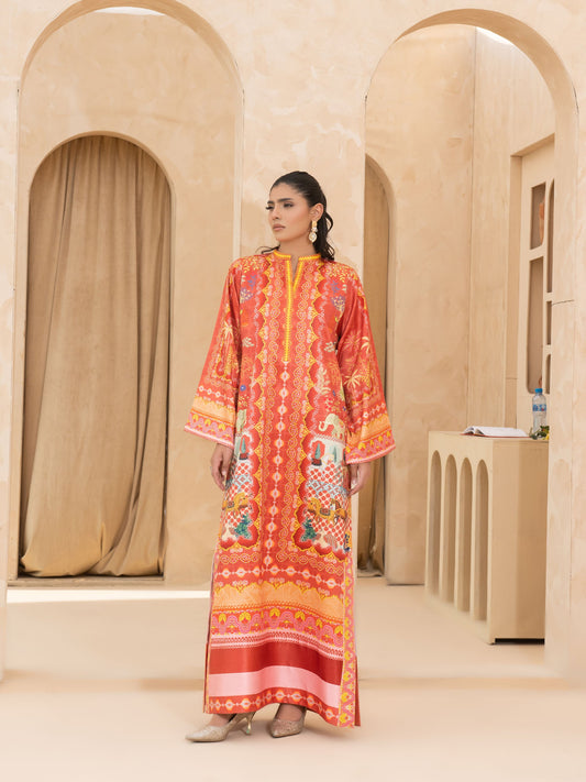 PRINTED EMBOSSED SILK LONG SHIRT