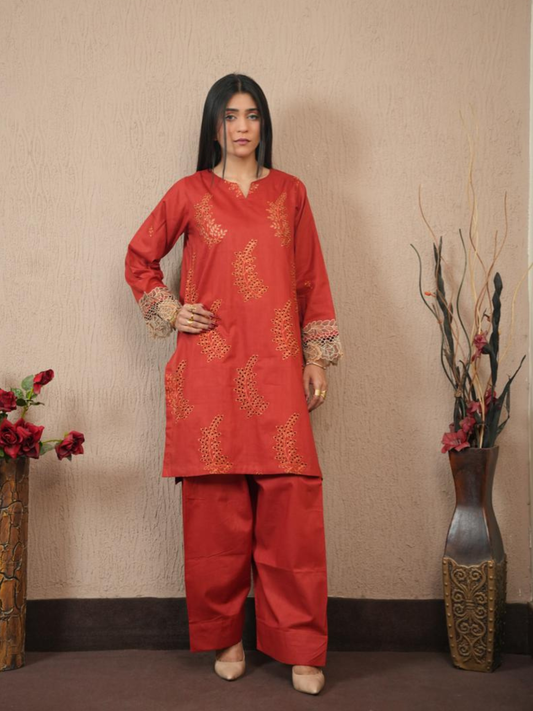 Embroidered Lawn 2 Piece Cutwork Design