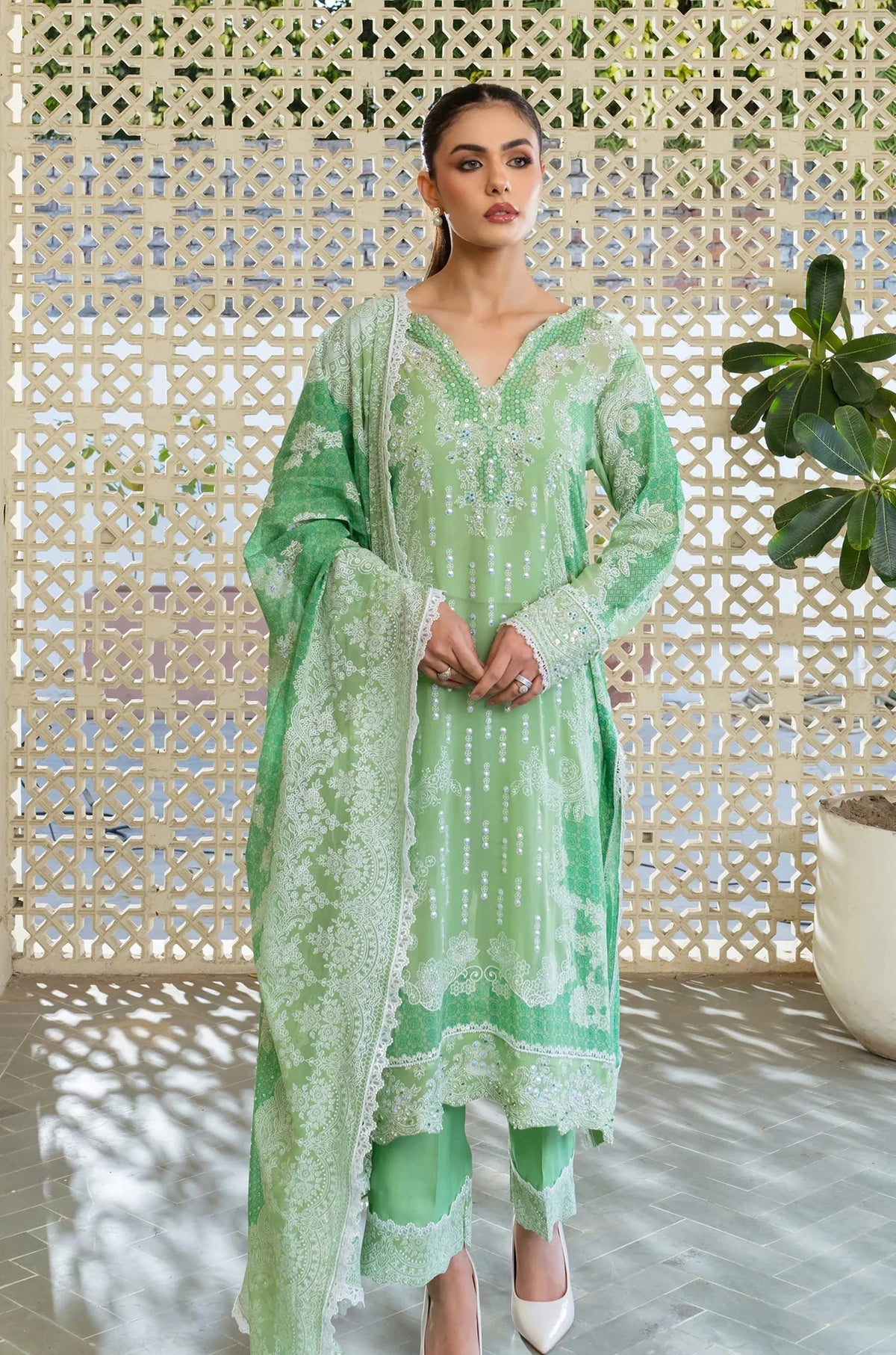 Sylvia Georgette 4 Piece | Hand-Embellished And Screen Printed