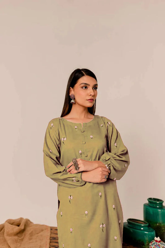 Gold Rose 2Pc Fully Embroidered Winter Dress