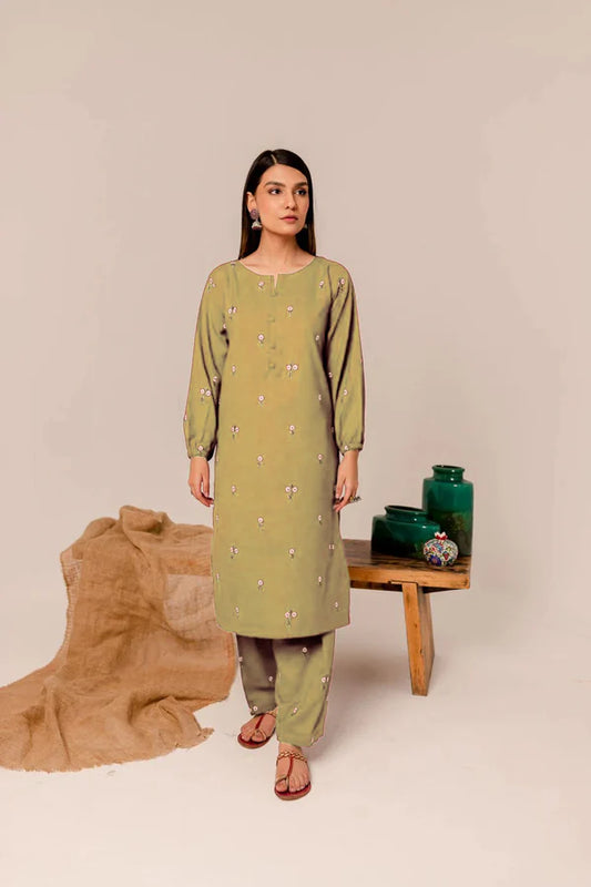 Gold Rose 2Pc Fully Embroidered Winter Dress