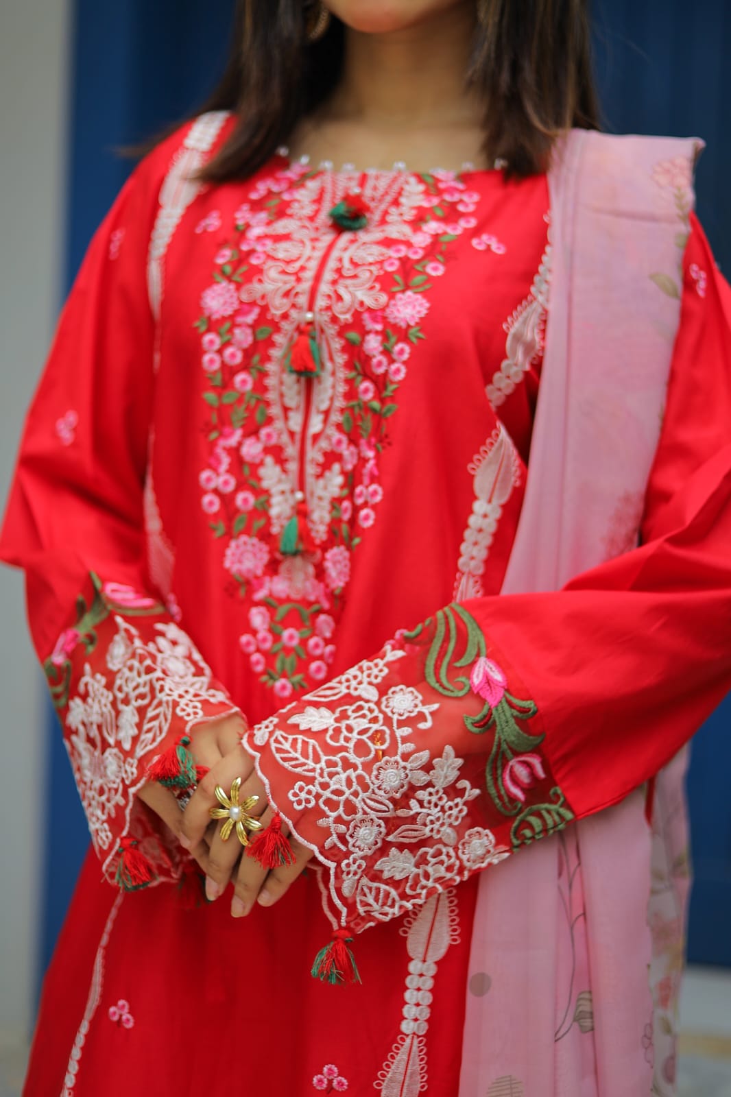 Shadmani – Heavily Embroidered Crimson Lawn Set Secondary image