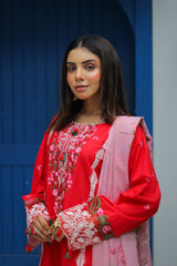 Shadmani – Heavily Embroidered Crimson Lawn Set
