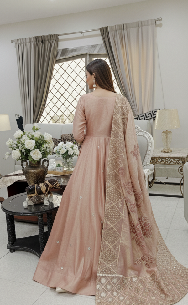 Zari Organza Peach Shawl