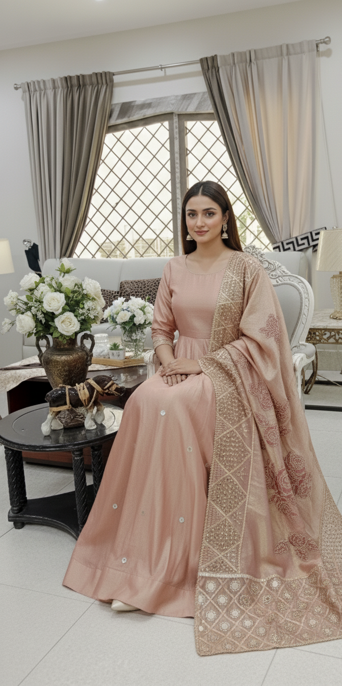 Zari Organza Peach Shawl Secondary image