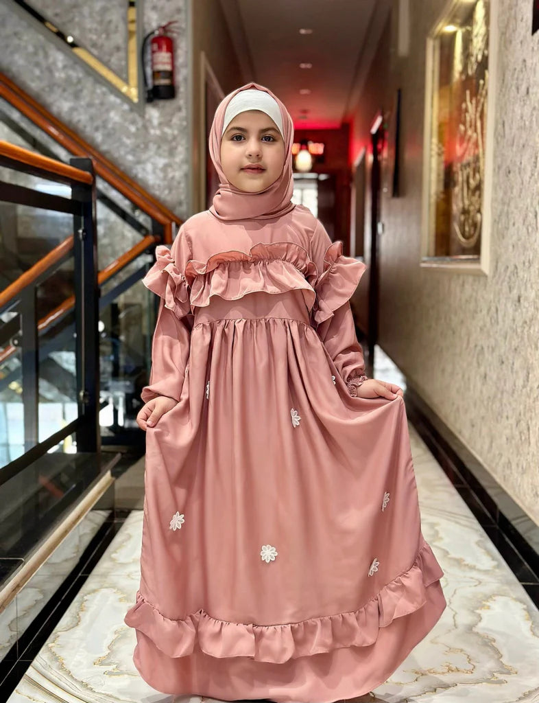 Blush Belle – Kids Frill Abaya sku-190