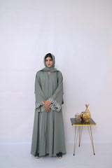Dania's Pistachio Floral Embroidered Abaya-221