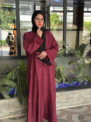 Floral Elegance Mehroon Embroided Abaya.- 60