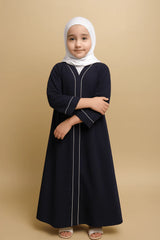 Kids Blue Abaya with White Piping