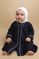 Kids Blue Abaya with White Piping