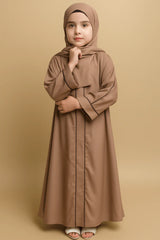 Kids Brown Abaya with Black Piping
