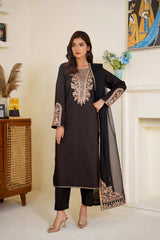 Midnight Muse – Black Embroidered 3 Piece Suit