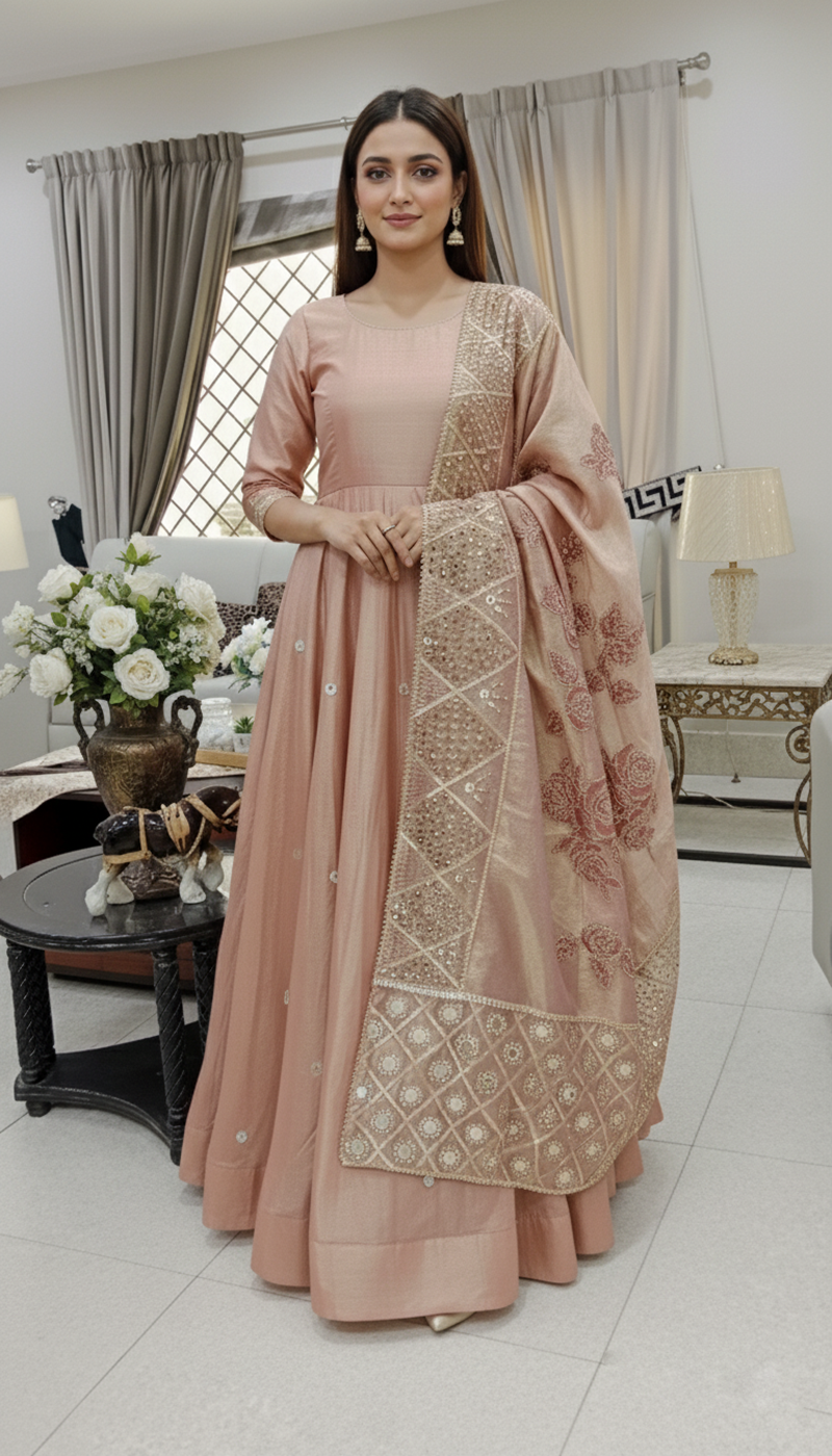 Zari Organza Peach Shawl Main image