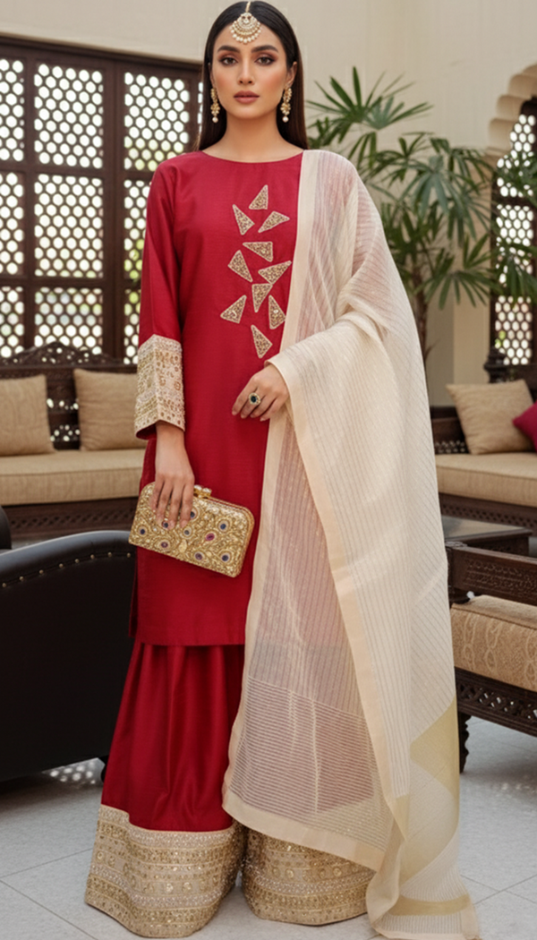 Regal Ruby Gota Farshi Ensemble - 3PCS
