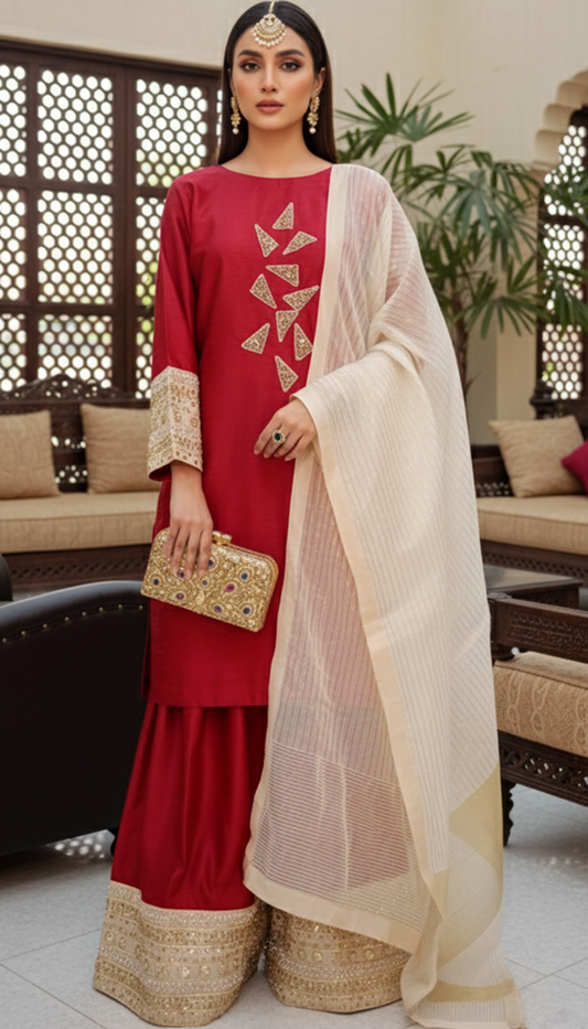 Regal Ruby Gota Farshi Ensemble - 3PCS