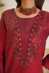 Ruby- Maroon Embroidered 3 Piece Suit