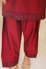 Ruby- Maroon Embroidered 3 Piece Suit