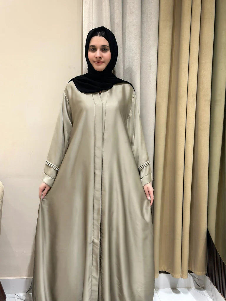 Silk Plated Sleeves Abaya-181