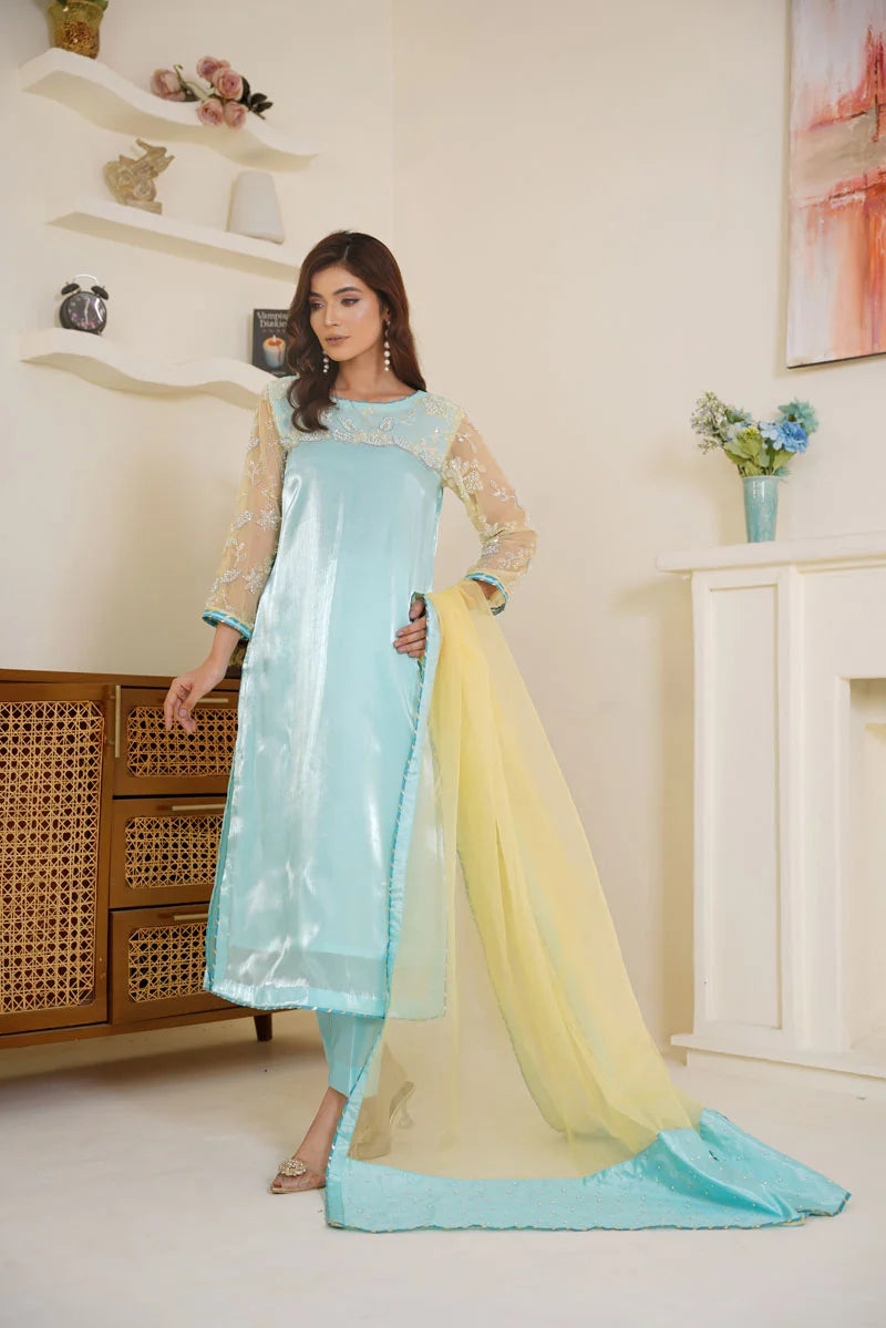 Sky Gleam – Blue Yellow 3 Piece Suit