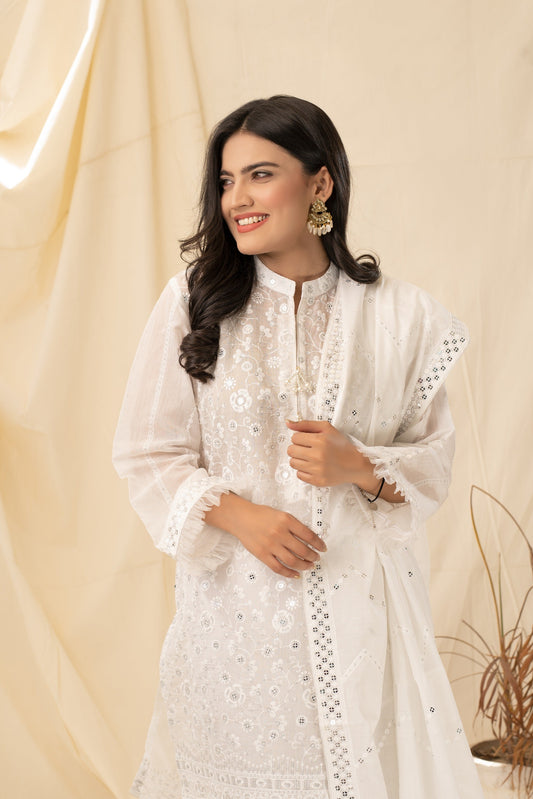 DREAMY WHITE (2 Pcs Stitched Dupata & Shirt) noorangi