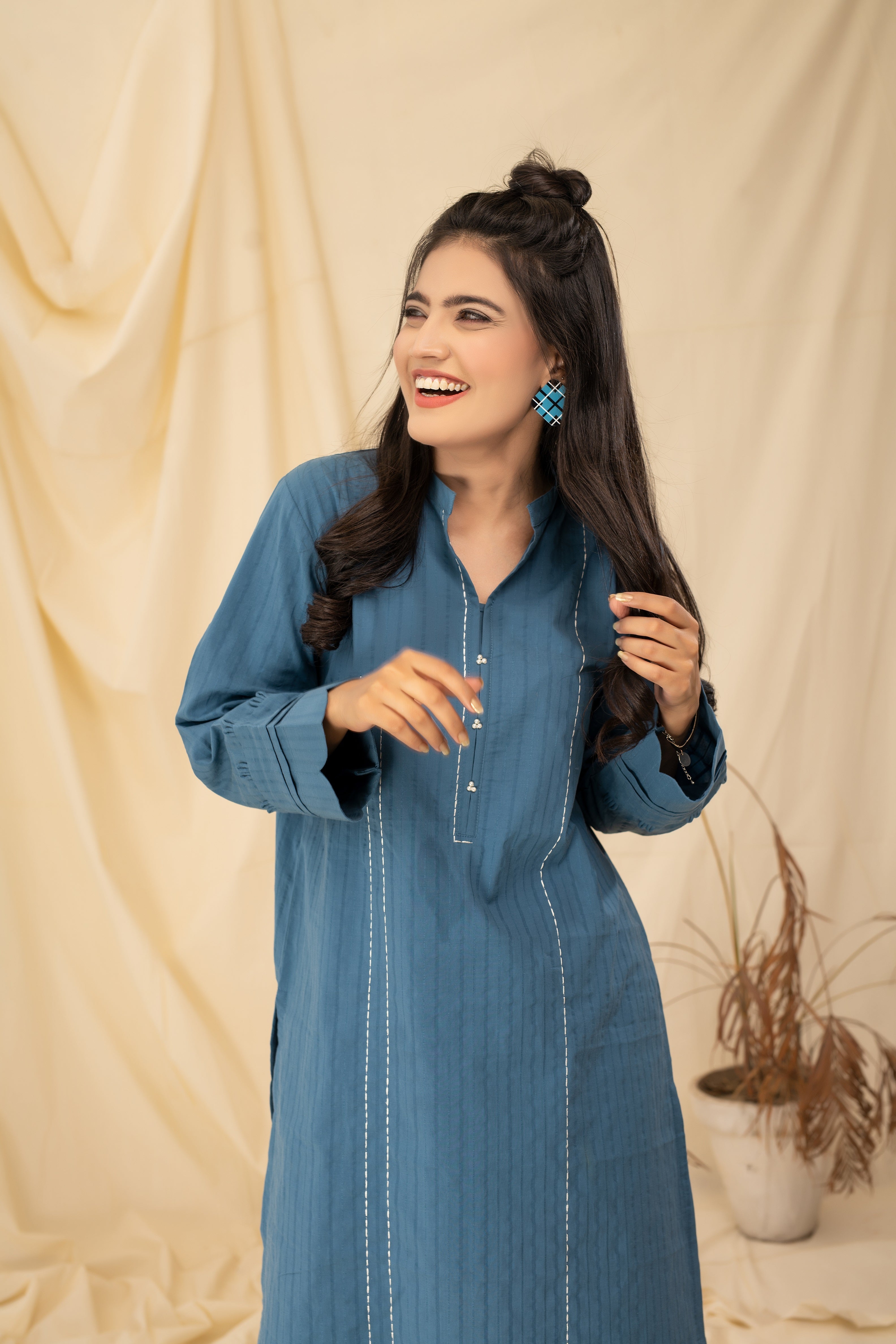 GROOYY BLUE - PRET KURTI - CASUAL TOP - CASUAL SHIRT - KURTI noorangi