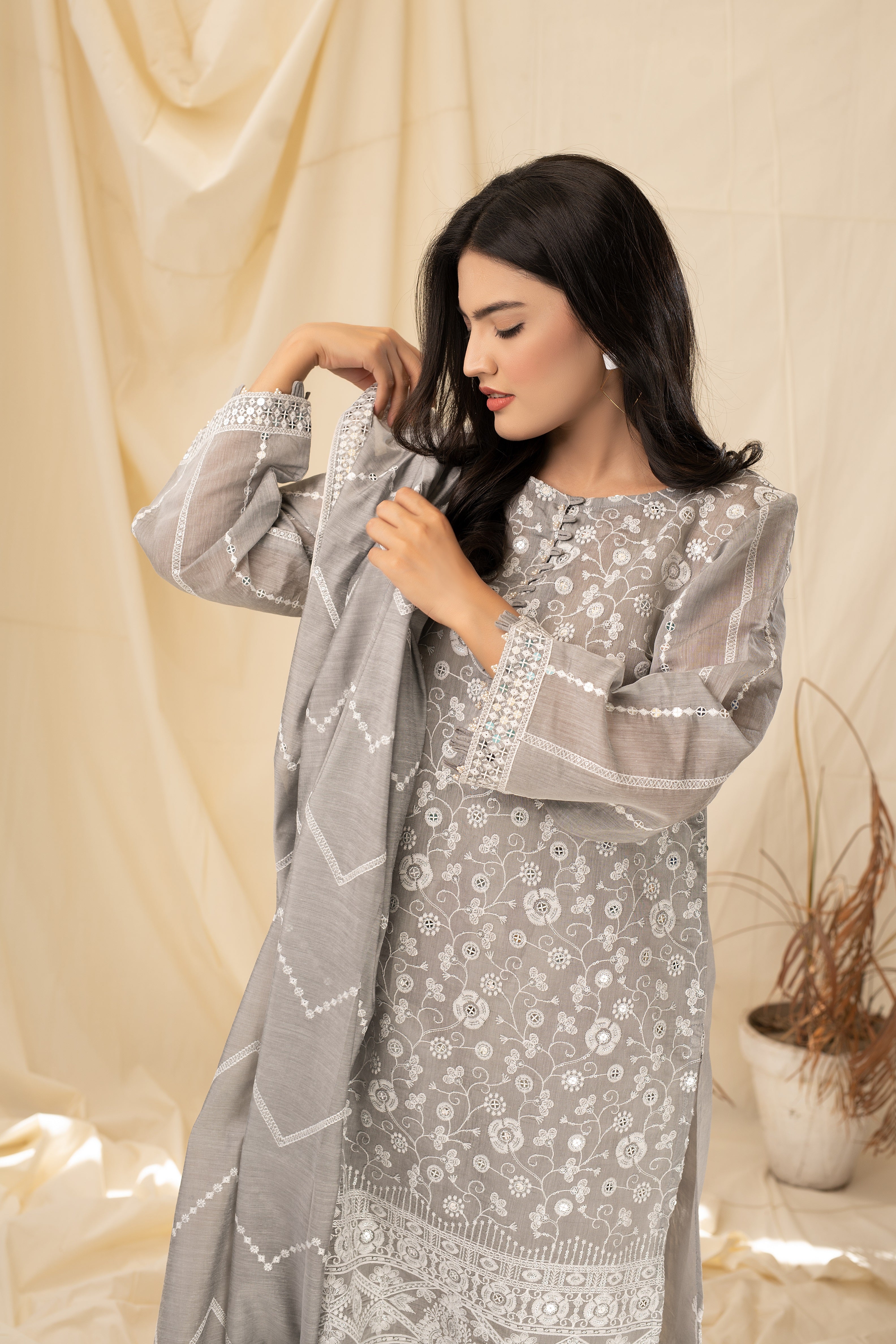 MISTY GREY (2 Pcs Stitched Dupata & Shirt) noorangi