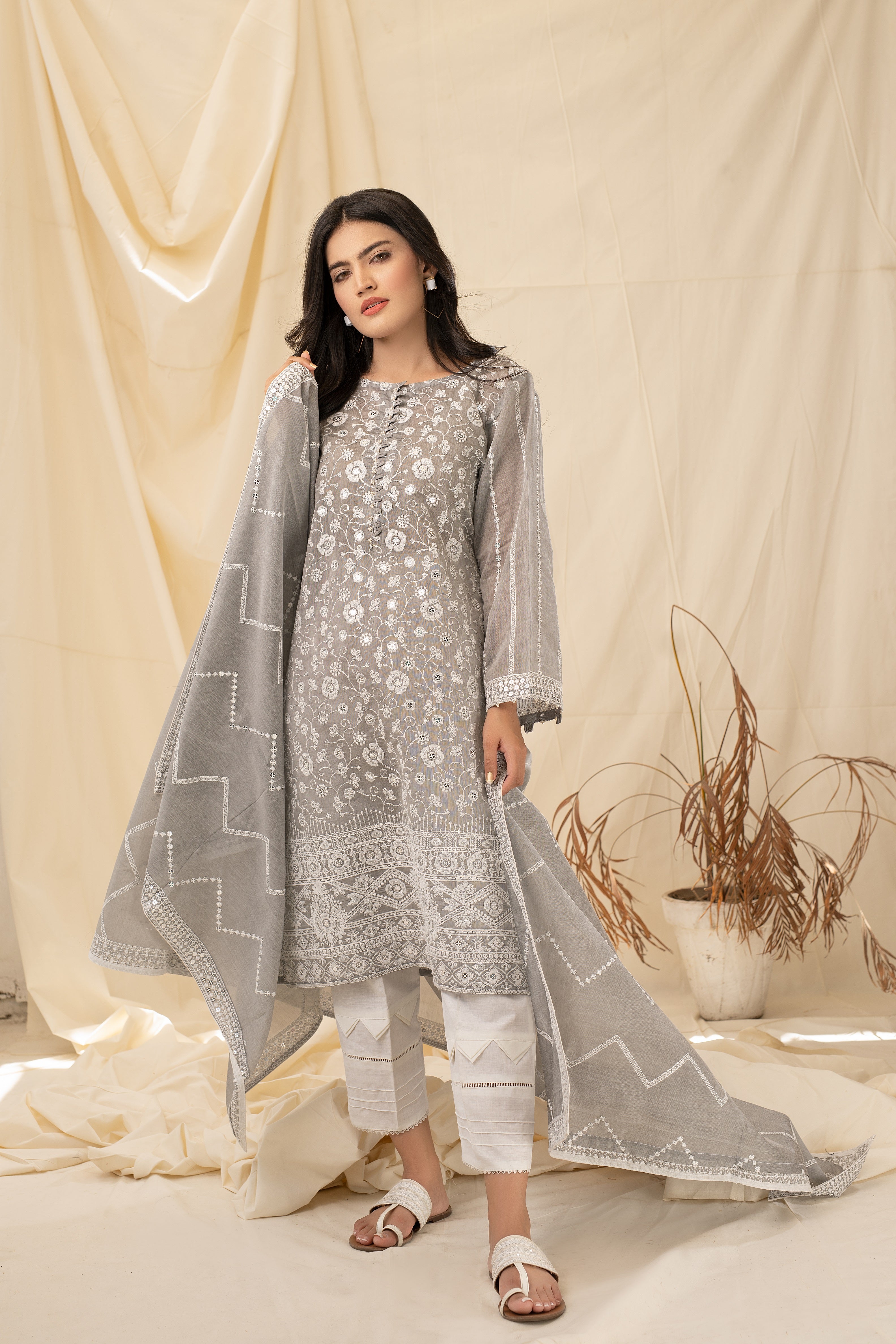 MISTY GREY (2 Pcs Stitched Dupata & Shirt) noorangi